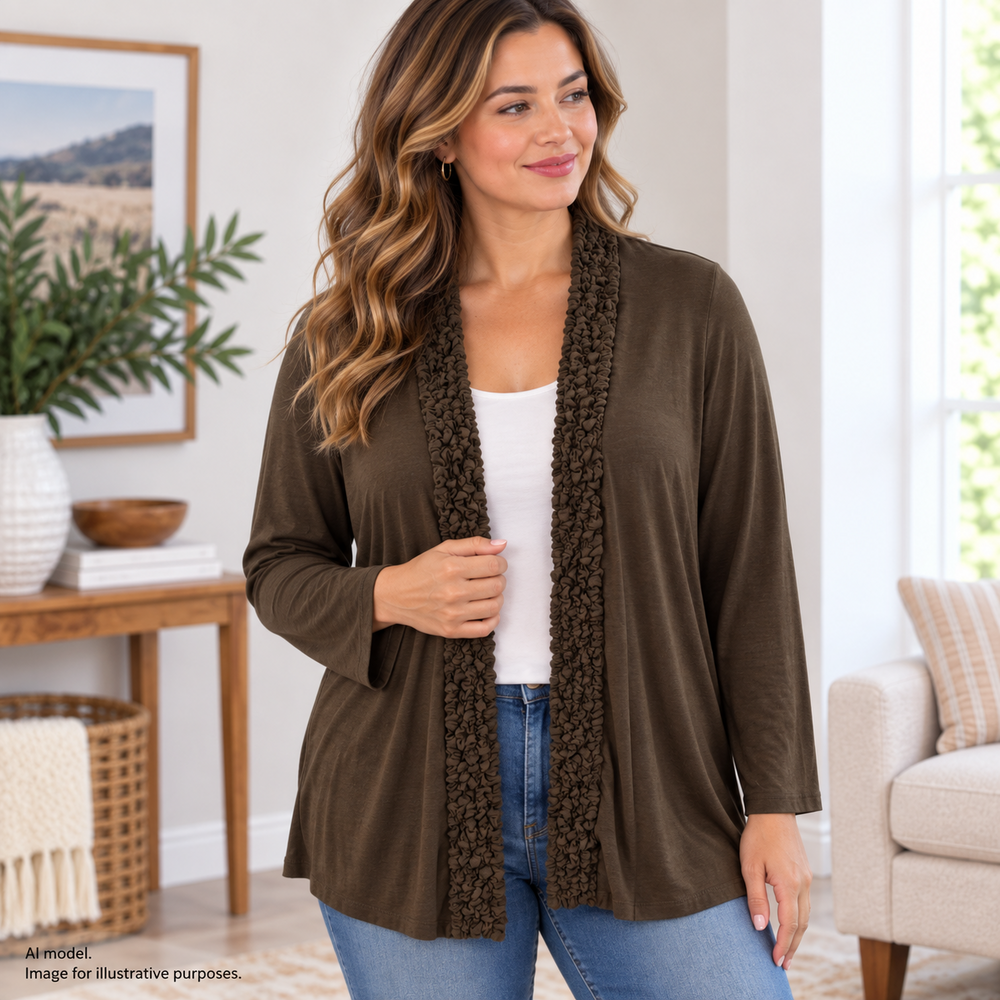 Coldwater Creek Cardigan Womens Large Ruffle Open Front Lightweight Sweater
